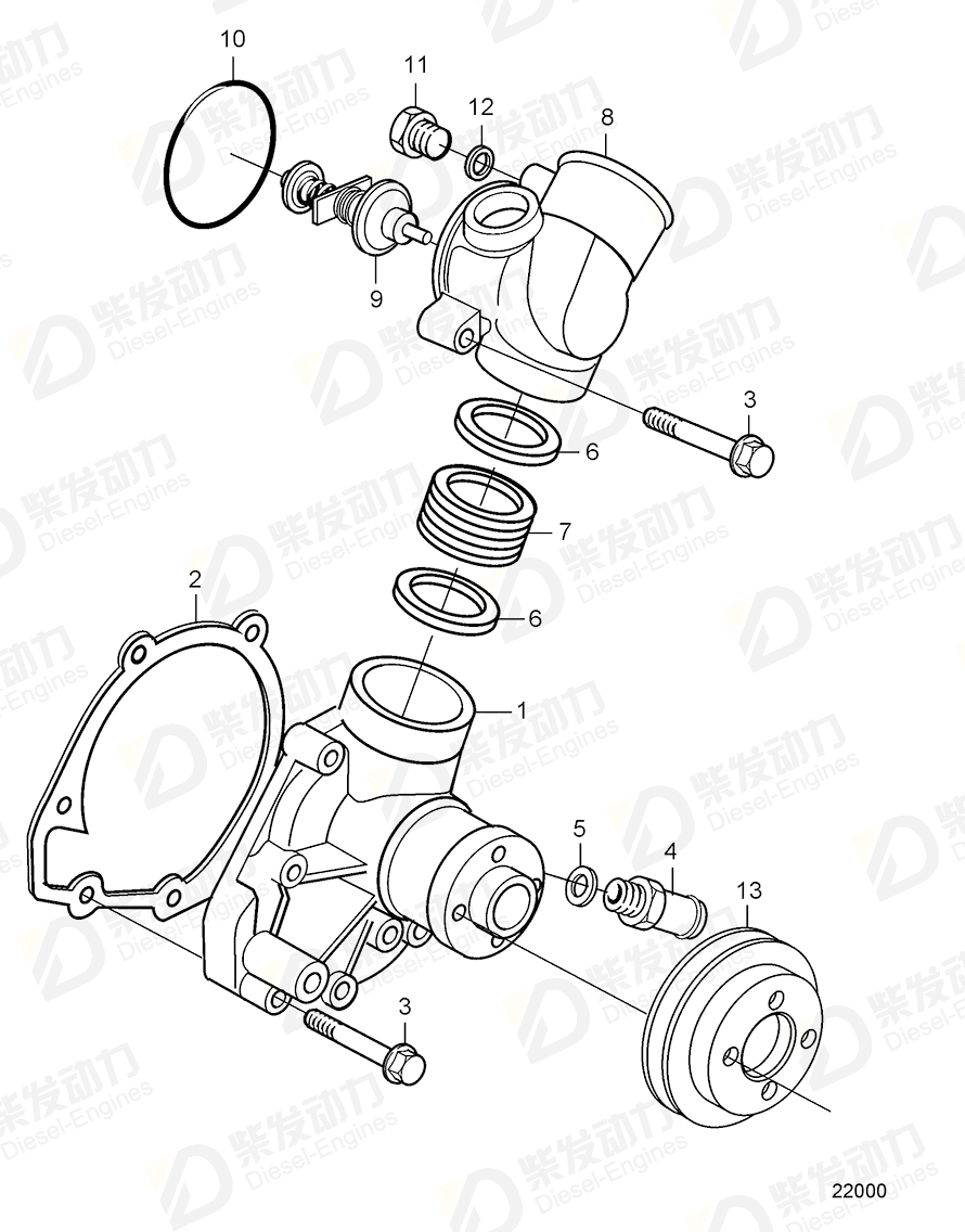 VOLVO Coolant pump, ex 3801578 Drawing